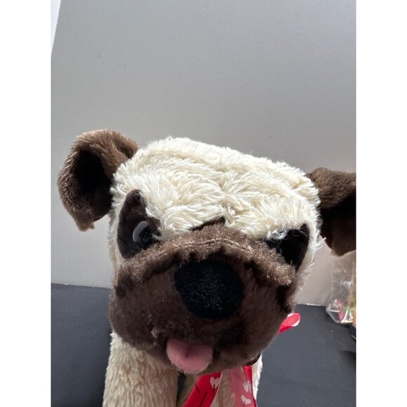 Puppy Luv Plush Pug Dog Stuffed Animal Toy 12" Beige/Brown With Heart Bow Walmar - Picture 3 of 9